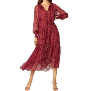 NWT Misa Los Angeles Louisa Dress XS‎ Pink/Red Print Sheer Chiffon Midi